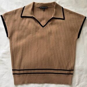 EUC ADRIANNA PAPELL Women's Pointelle Polo Short Sleeve Contrast Tipped Top XS